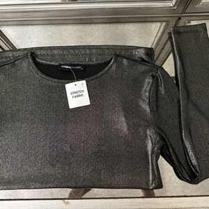 Long Sleeve Metallic Stretch Fabric Top